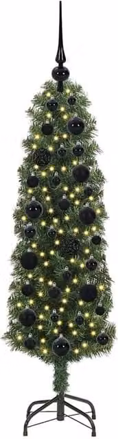 Berkfield Home Artificial Christmas Tree with 150 LEDs and Stand, Green, H 120 cm x W 38 cm x D 38 cm