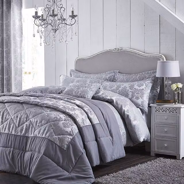 Catherine Lansfield Damask Jacquard Single Duvet Cover and Pillowcase Set, Silver Grey, 90 x 200 cm