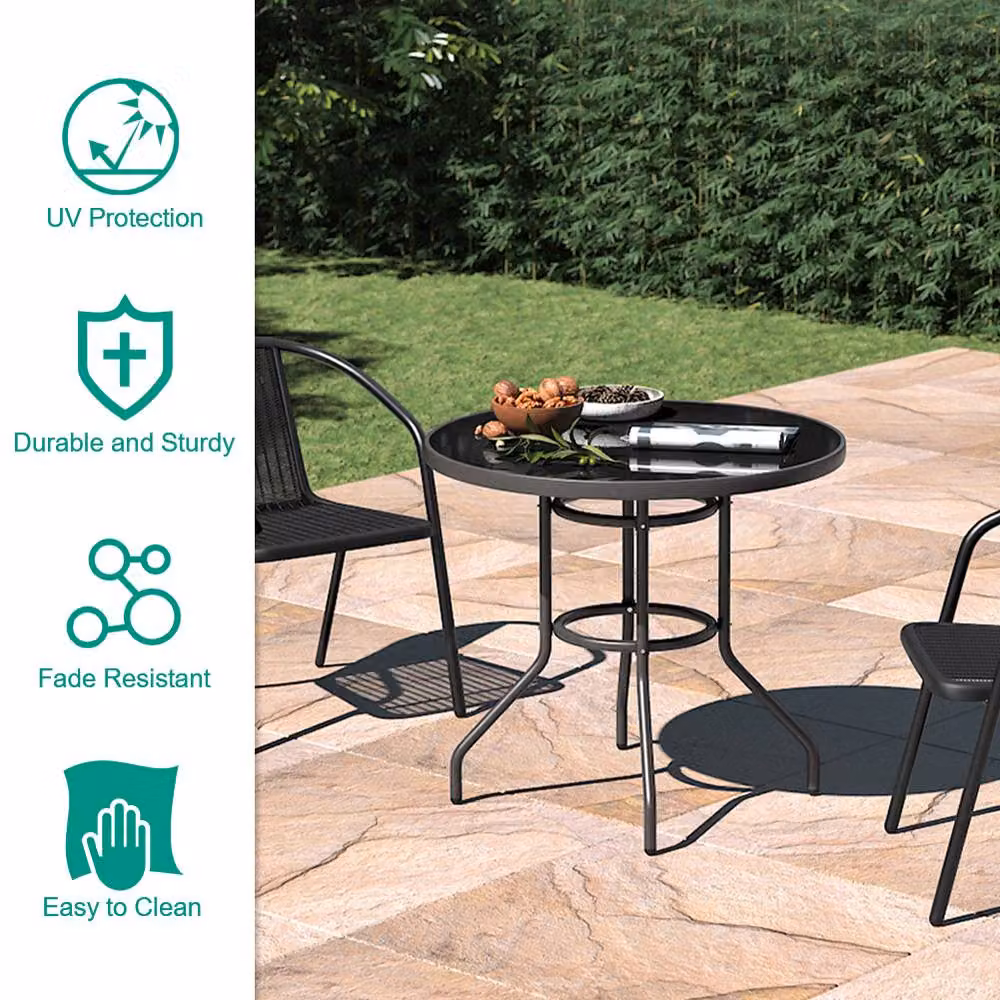Living and Home 4-Seater Outdoor Garden Dining Bistro Set in Black with Glass and Rattan Details – 5