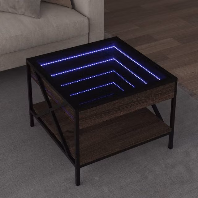 Berkfield Home Infinity LED Coffee Table in Brown Oak, W/D/H: 50 x 50 x 38 cm