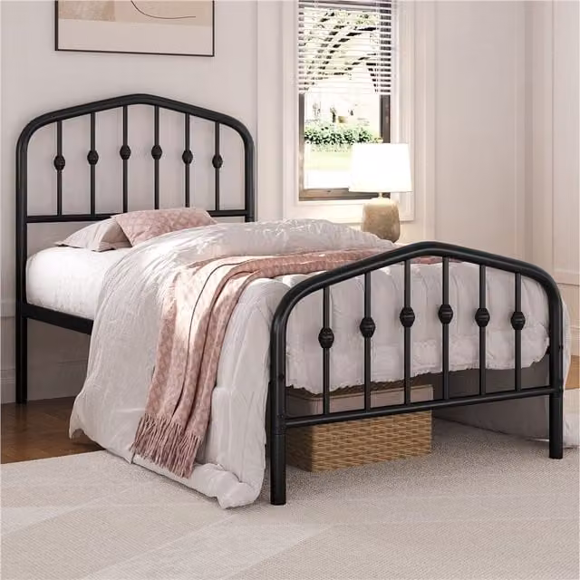 Yaheetech Antique Metal Bed Frame with Arched Headboard in Black, 90 x 200 cm