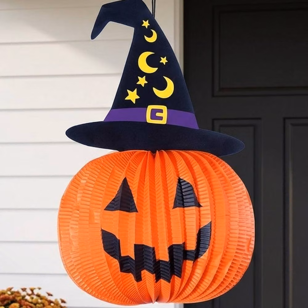 Garden Greatness Orange Paper Honeycomb Hanging Pumpkin Decoration – 2