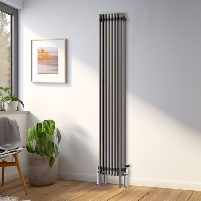 Right Radiators Traditional Raw Metal Triple Column Vertical Radiator, Silver/Yellow, H x W x D: 180 x 38.2 x 38.2 cm