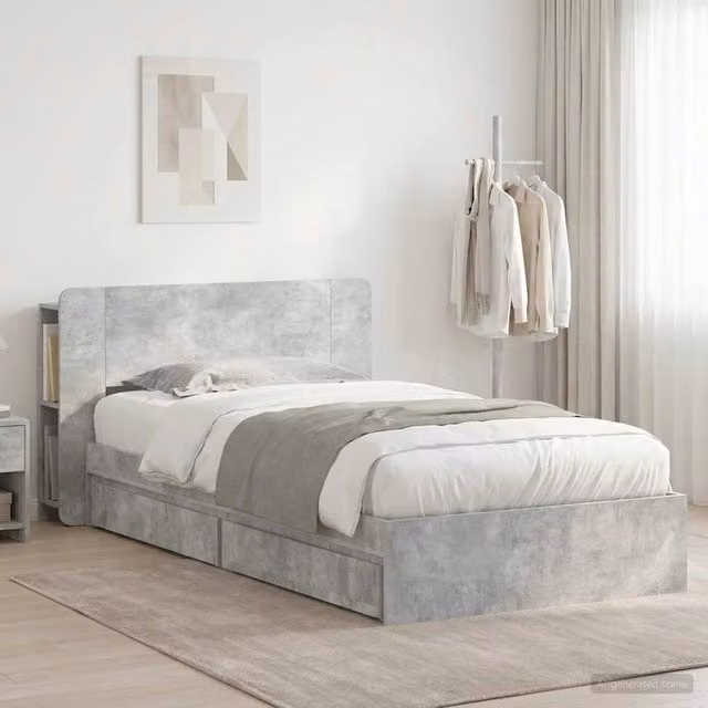 Berkfield Home Modern Bed Frame with Storage Drawers in Concrete Grey, W/D/H: 90 x 190 cm – 1