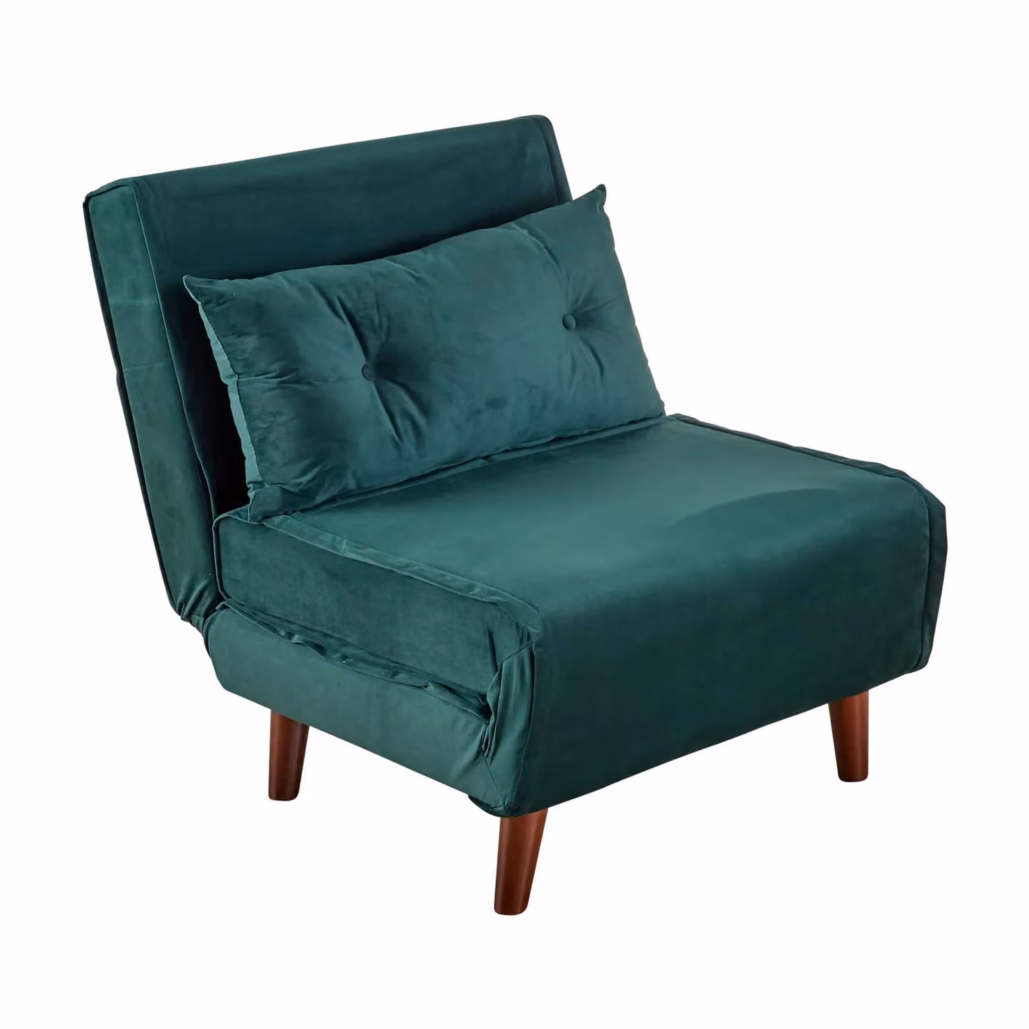 Home Source Double Sofa Bed in Bottle Green Velvet with Wooden Legs and Two Pillows – 4