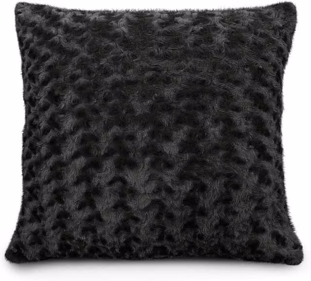 Velosso Faux Fur Floral Square Cushion in Grey Anthracite