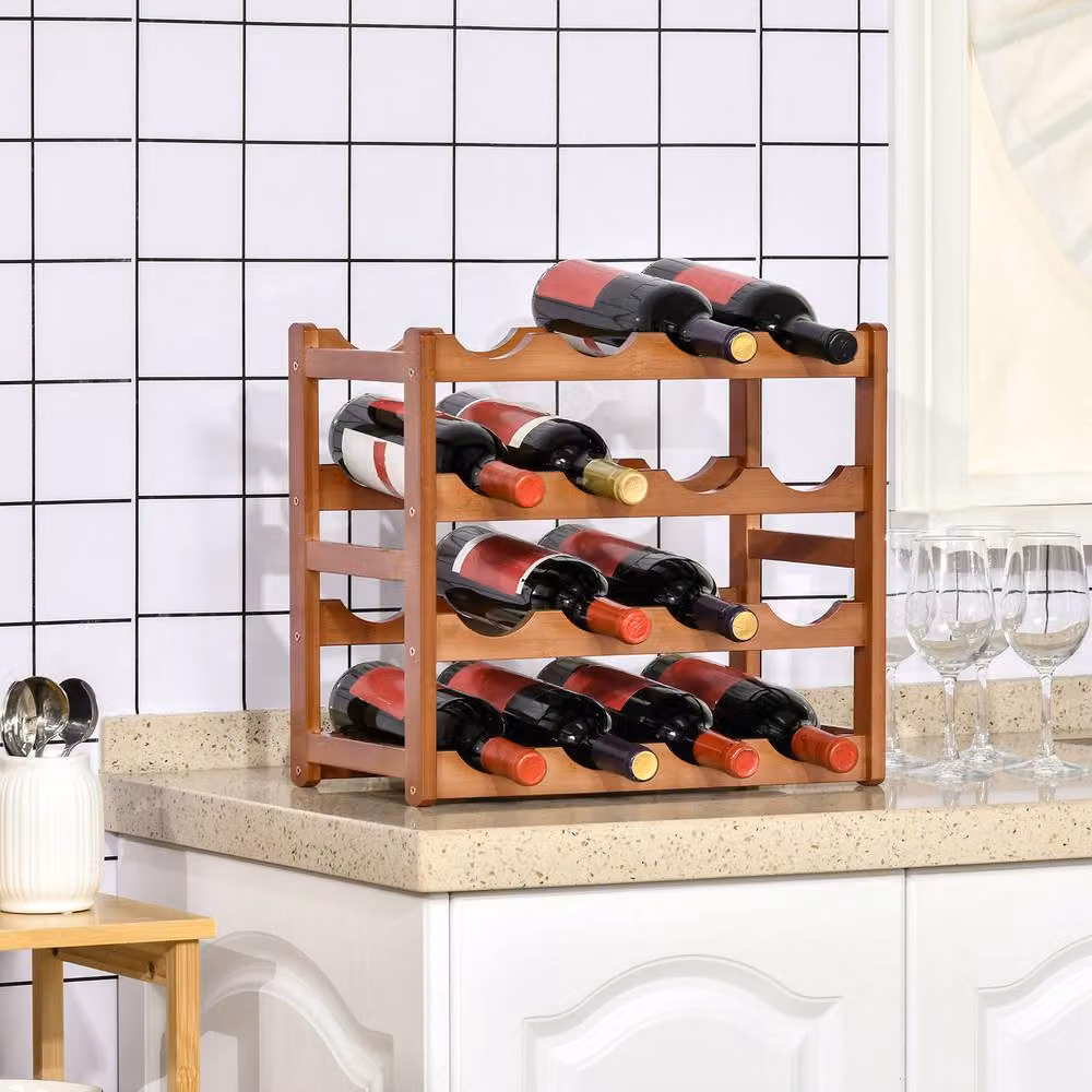 STILVORA 4 Tier Brown Lacquered Bamboo Wine Rack for 16 Bottles – 3