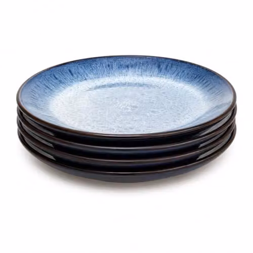 Scandi Home Set of 4 Blue Reactive Glaze Stoneware Side Plates, Diameter: 20 cm – 3