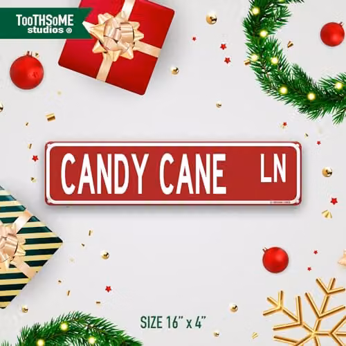Toothsome Studios Christmas Theme Street Sign Metal Wall Decor in Red, White and Green, W: 40.64 cm, H: 10.16 cm – 3