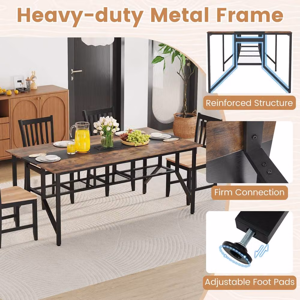 Costway Industrial Wooden Conference Table in Black, 180 cm Rectangular Meeting Table for Home Office or Professional Use – 4