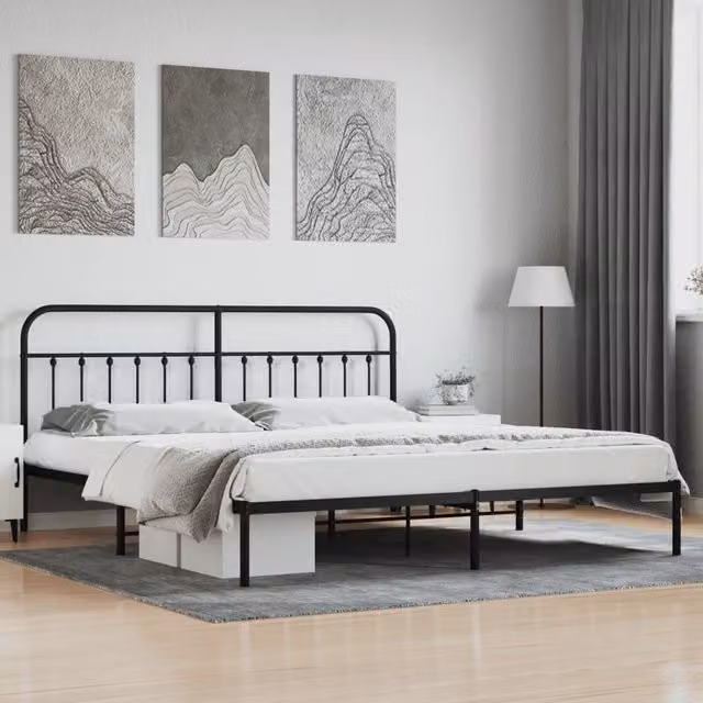 Berkfield Home Metal Bed Frame with Headboard in Black, 200 x 200 cm