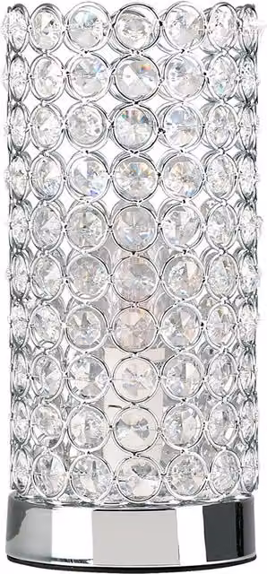 ValueLights Jewel Cylinder Touch Table Lamp in Silver and Chrome with Crystal Accents and Dimmable Functionality