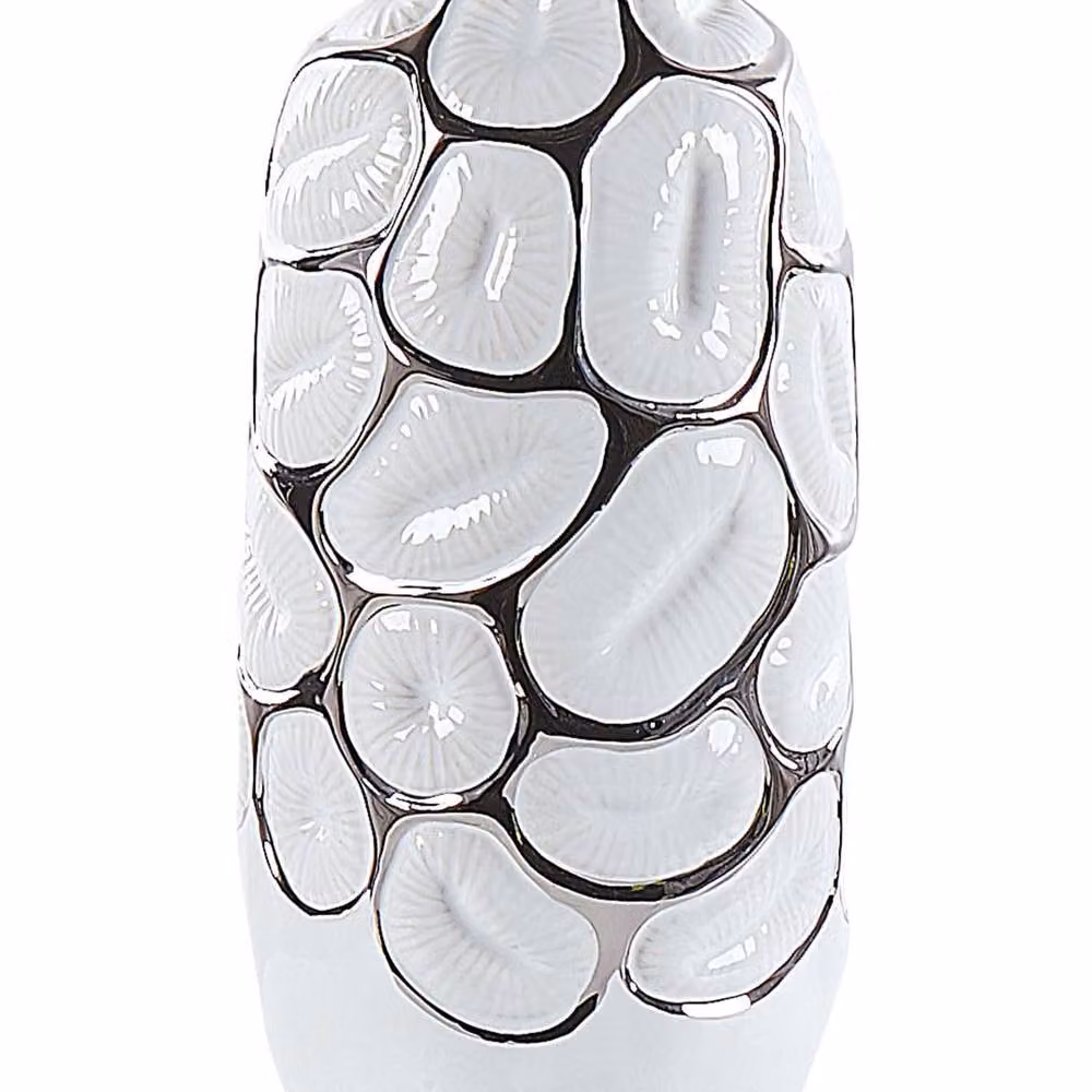 Wyld and Coco White Gloss Ceramic Flower Vase with Silver Embossed Detail, Height: 28 cm – 2