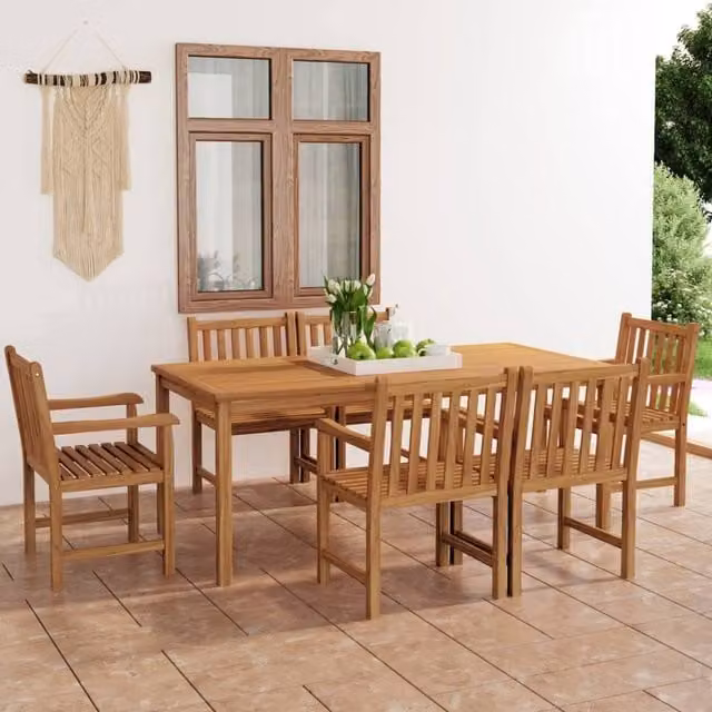 Berkfield Home 7 Piece Garden Dining Set in Brown Solid Teak Wood