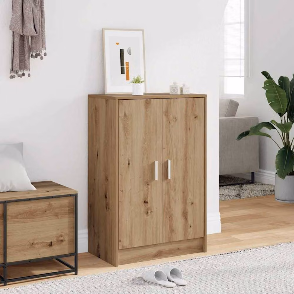 Berkfield Home Artisan Oak Shoe Cabinet in Brown, W/D/H: 60 x 35 x 92 cm – 2