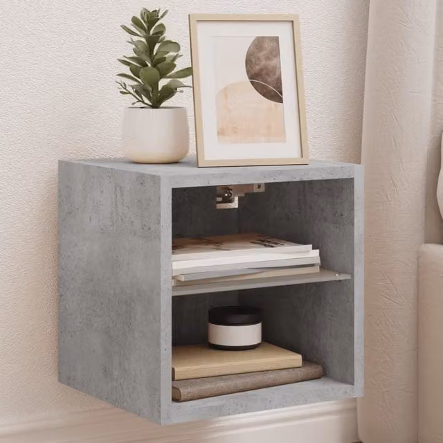 Berkfield Home Modern Wall Mounted TV Cabinet with Integrated LED Lights in Matt Grey, W/D/H: 30 x 30 x 28.5 cm