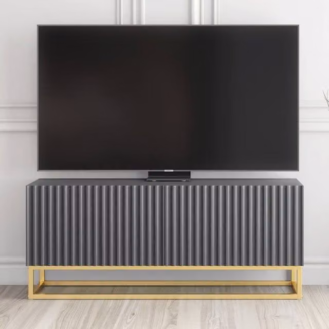 Creative Furniture Ripple TV Unit in Dark Grey with Gold Accents and Fluted Doors, W/D/H: 100 x 45 x 35 cm