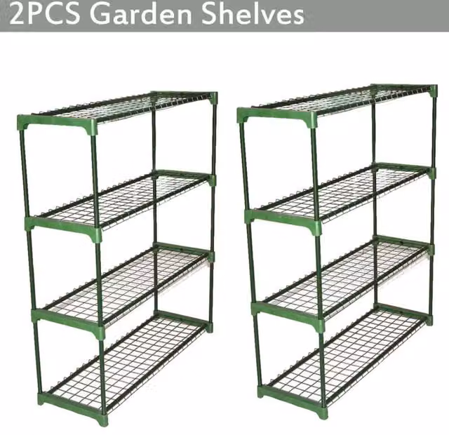 EONLION Set of 2 Green Steel Greenhouse Storage Shelves, H 106 x W 90 x D 31 cm