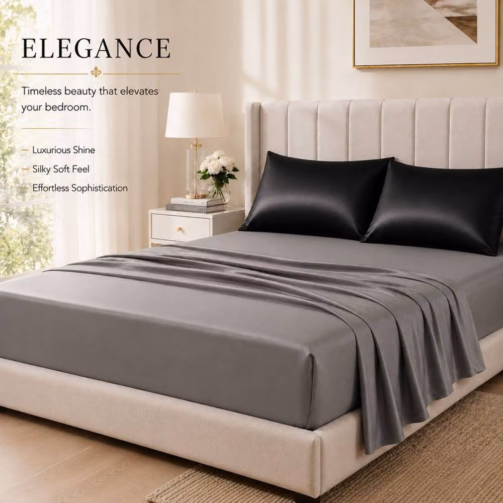 Pamposh Luxury Black Mako Satin Silk Pillowcase Set of 6, Standard Size – 6