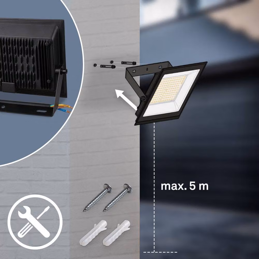 Briloner Black 50W LED Floodlight with 4500lm Neutral White Light, IP65 Waterproof, Adjustable Outdoor Security Spotlight, W/D/H: 17.5 x 18.5 x 3 cm – 3