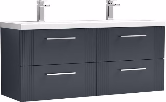 Balterley Wall Hung 4 Drawer Vanity Unit with 2 Ceramic Basins, Satin Dark Grey, W: 120 cm