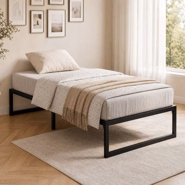 STILVORA Single Bed Frame with Underbed Storage in Black Metal, W/D/H: 90 x 190 cm