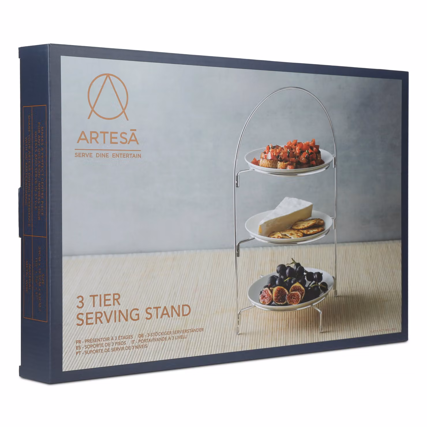 Artesa 3 Tier Afternoon Tea Cake Serving Stand, Silver, W/D/H: 29 x 19.5 x 43 cm – 4
