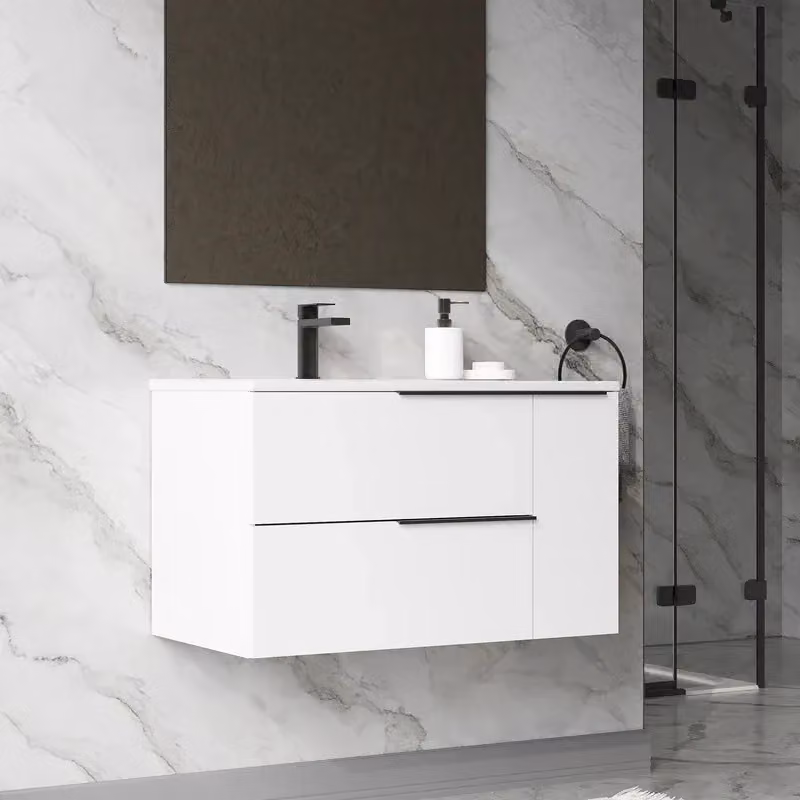 Banyetti Celtic Duo 800mm Wall Hung Vanity Unit with Door and Basin in Gloss White – 3