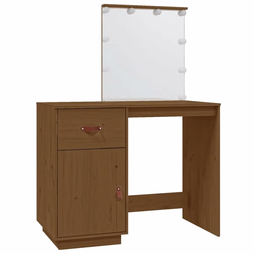 Berkfield Home Rustic Solid Wood Pine Dressing Table with LED in Honey Brown, W: 95 cm, D: 50 cm, H: 133.5 cm – 2