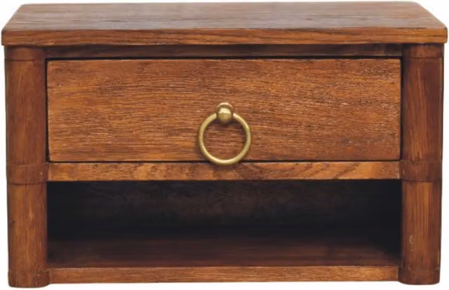Artisan Furniture Solid Wood Box Frame Wall Mounted Nightstand in Tiger Oak Brown