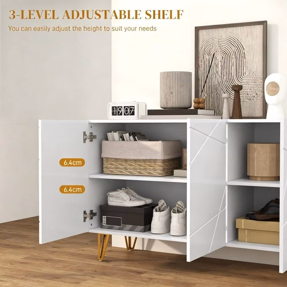 STILVORA Modern High Gloss Sideboard with Shelves in White and Gold, W/D/H: 120 x 40 x 75 cm – 3