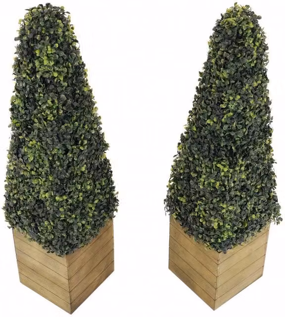 Oypla Set of 2 Artificial Topiary Boxwood Pyramid Tabletop Trees in Green – 1