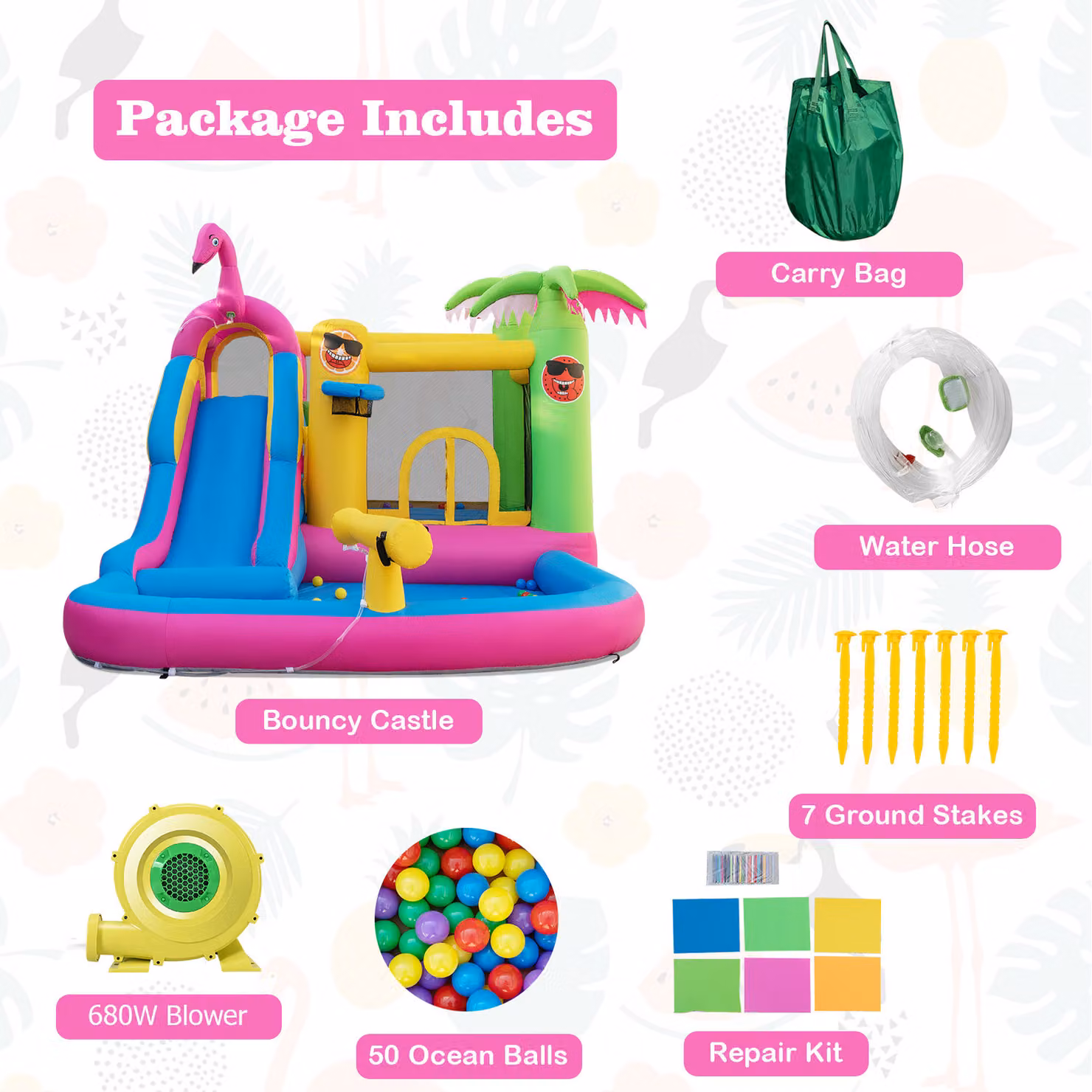 Costway 6-in-1 Inflatable Bouncy House with Slide and Spray in Blue and Multicolour – 2