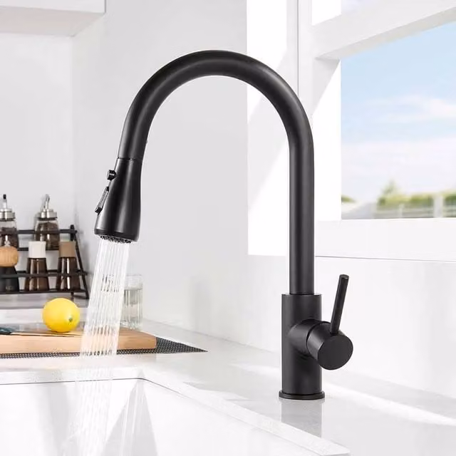 Kelvenix Matt Black Stainless Steel Pull Out Kitchen Tap with Spray Function