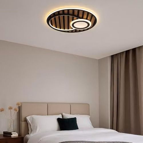 Globo Lighting Woody LED Ceiling Light, Black and Wood, Diameter: 50 cm – 3