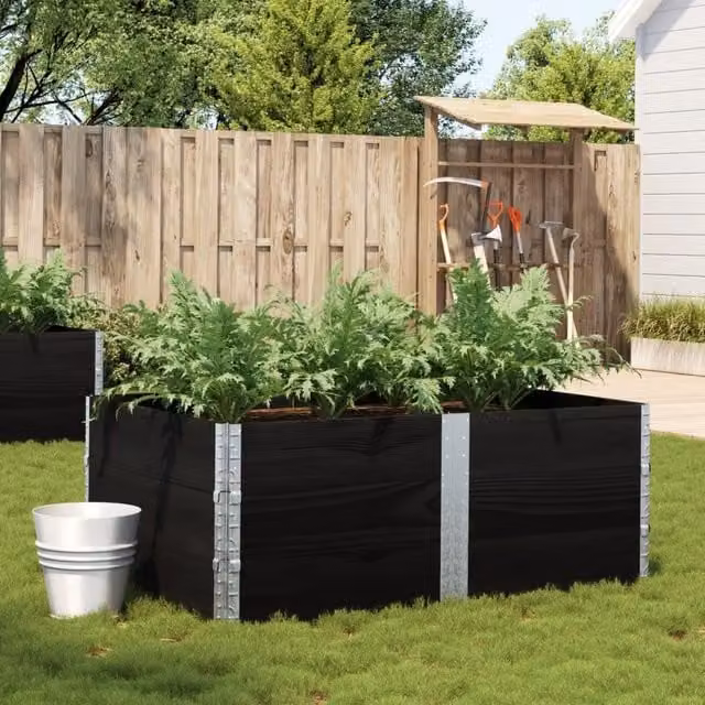Berkfield Home Garden Black Wooden Raised Bed Planter with Galvanised Steel – 1
