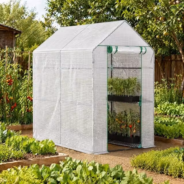 STILVORA White Walk-In Greenhouse with 4 Shelves, W/D/H: 182.88 x 121.92 x 190.0 cm – 1