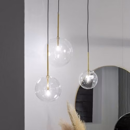 Ideal Lux EQUINOXE Sphere Globe Pendant Ceiling Light in Brass and Transparent Glass, Diameter: 25 cm – 3