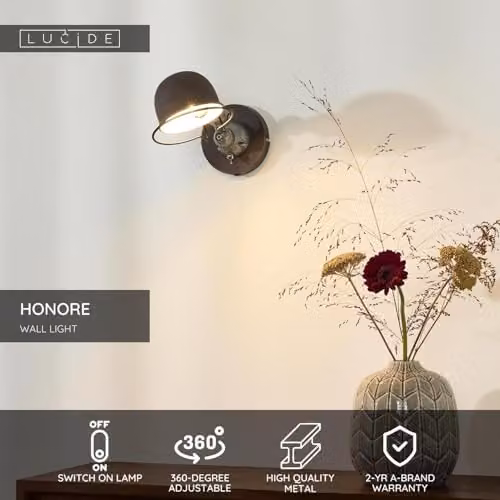 Lucide Honore Industrial Adjustable Wall Light, Brown, E14 – 2