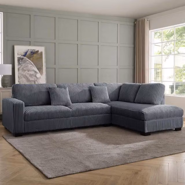 Tate Right-Hand Corner Sofa in Grey Teddy Jumbo Cord