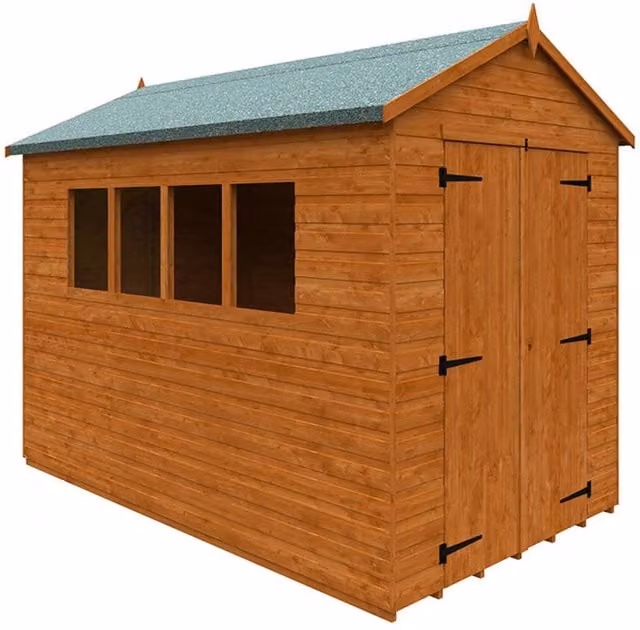 Buttercup Farm 12mm Wooden Workshop Shed with Double Doors and Window in Burnt Orange and Grey, W: 175 cm, D: 295 cm, H: 240.5 cm