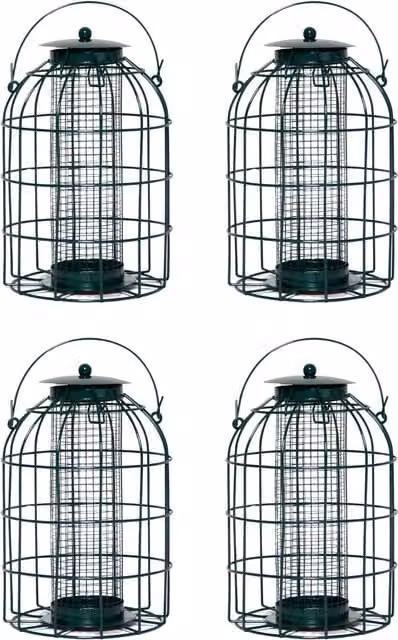 Samuel ALEXANDER Pack of 4 Black Metal Wild Bird Hanging Nut Feeders with Squirrel Guard