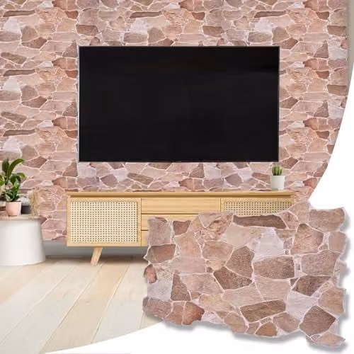 Novecrafto Stone Look 3D PVC Wall Panels in Brown and Beige, 6 Sheets, W: 96 cm x H: 48 cm