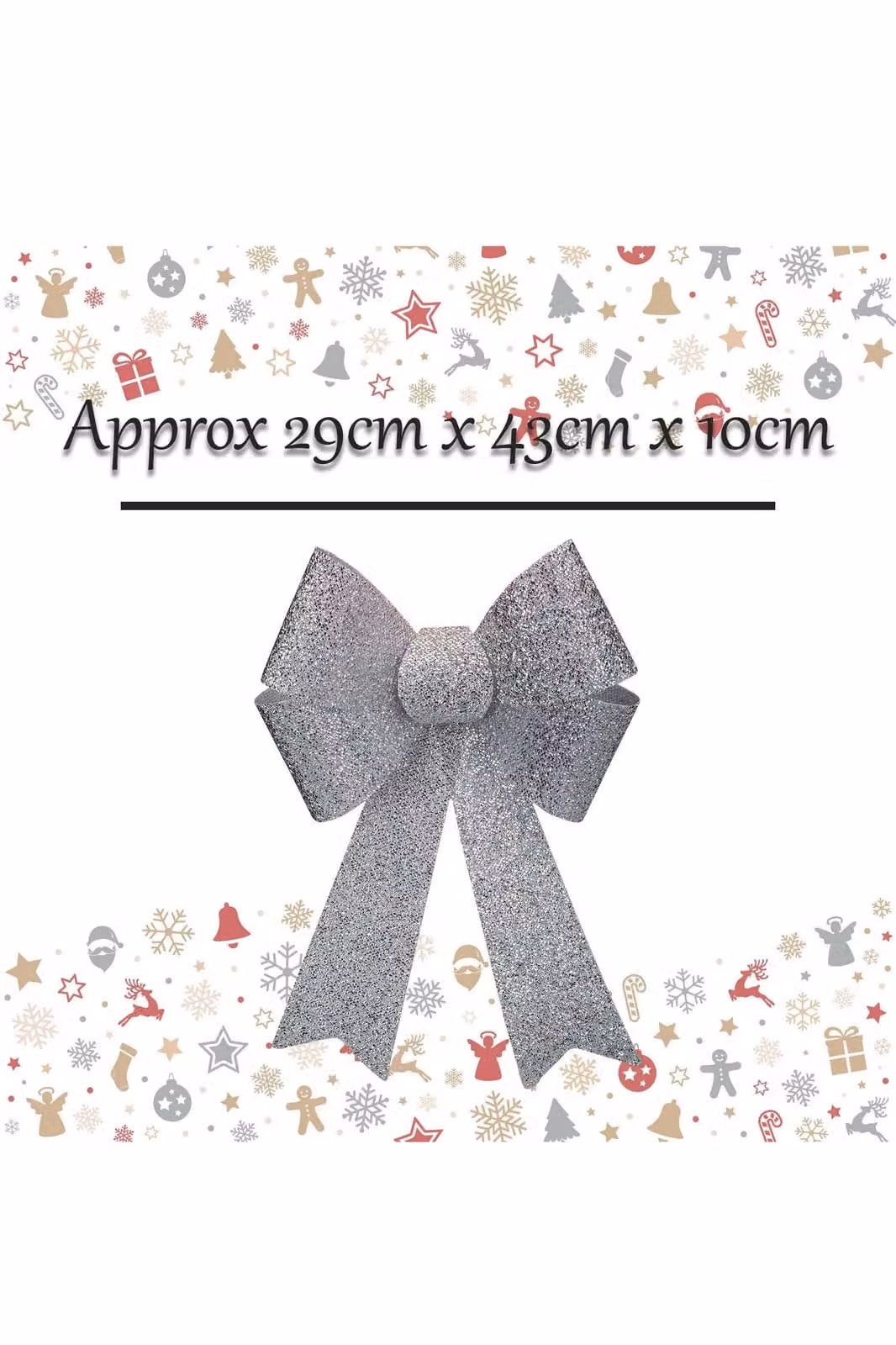 VFM e-Store Light Up Tinsel Bow Christmas Decoration, Silver, W/D/H: 29 x 43 x 10 cm – 2