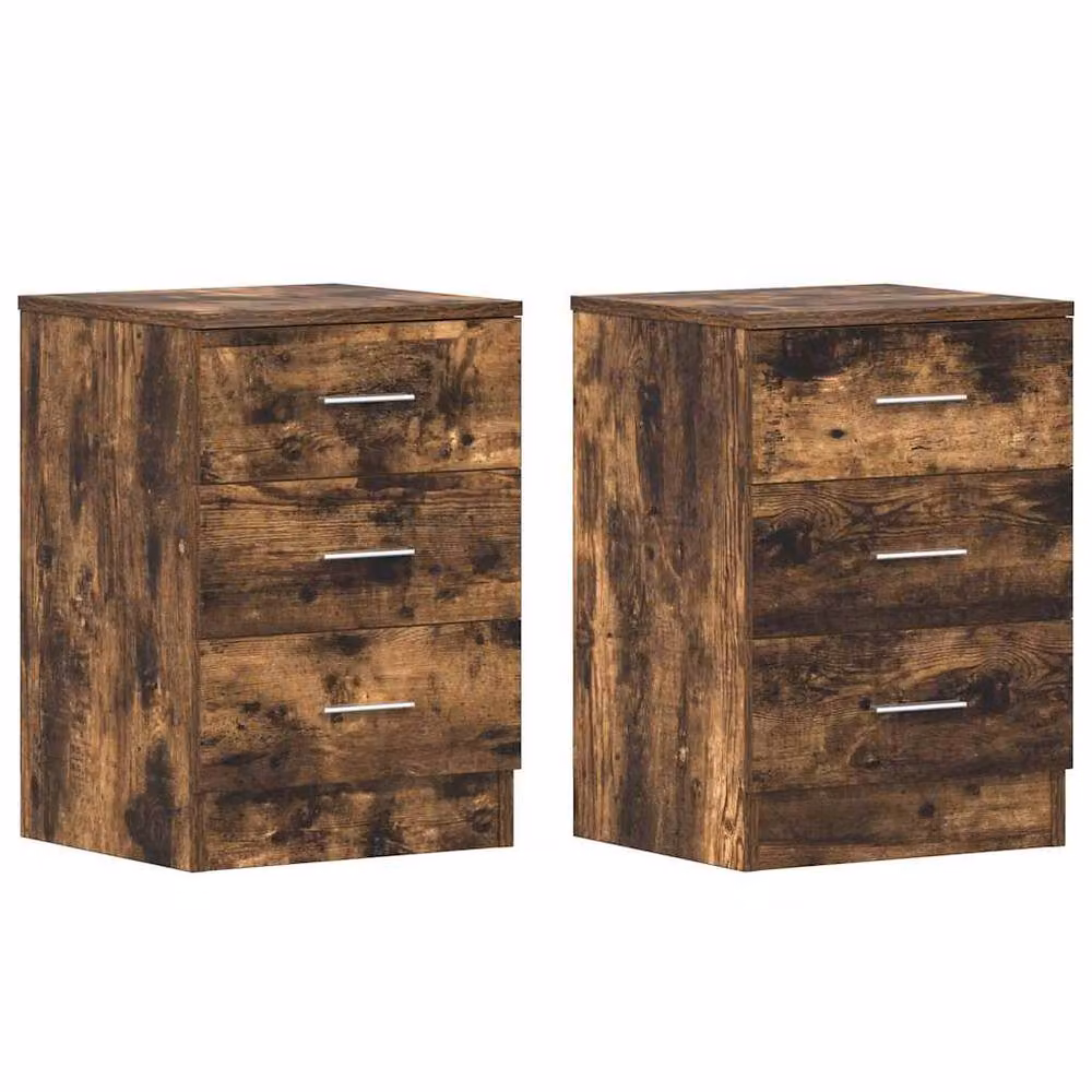 Berkfield Home Classic Bedside Cabinets, 2 Piece Set, Smoked Oak Brown, W/D/H: 38 x 35 x 56 cm – 2