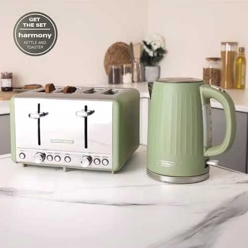 Hamilton Beach Harmony Kettle and Toaster Set in Matcha Green with 1.7L Electric Kettle and 4-Slice Wide Slot Toaster – 2