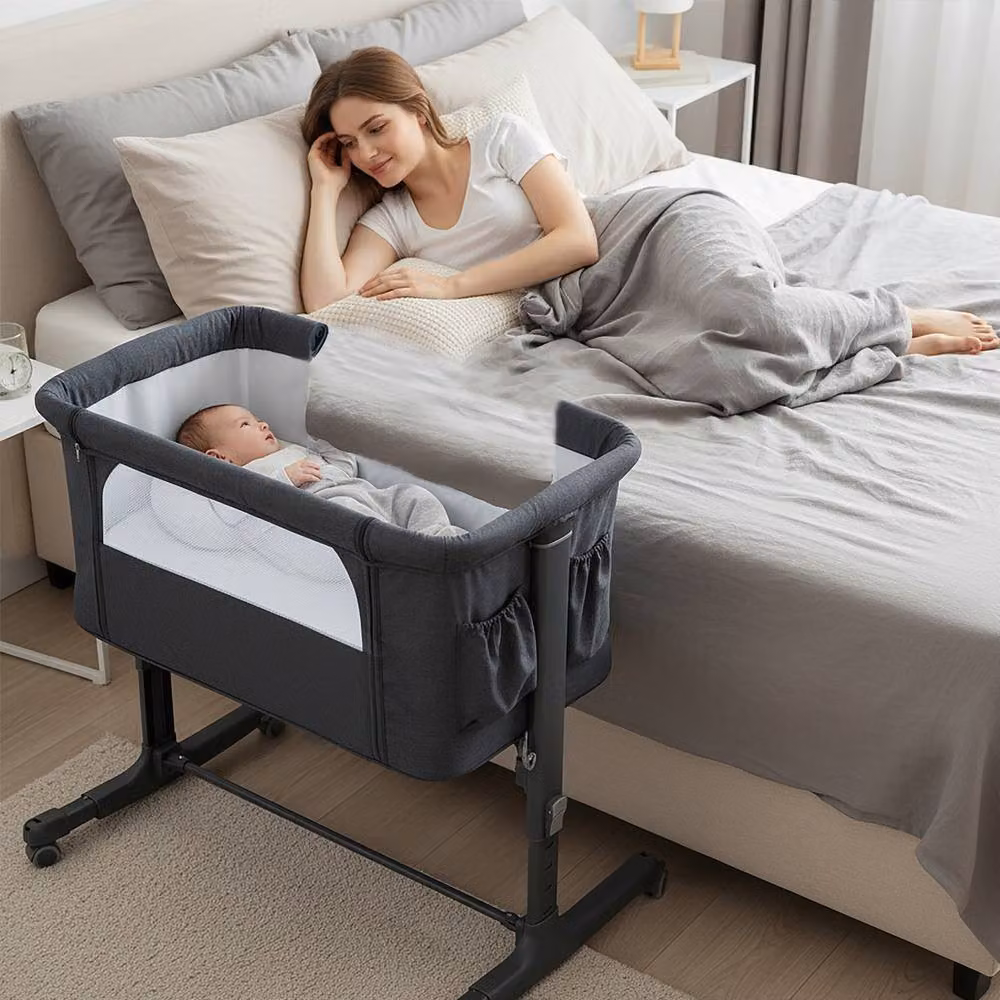CASART 3-in-1 Height-adjustable Baby Bedside Bassinet and Sleeper in Grey, W/D/H: 120 x 60 cm – 3