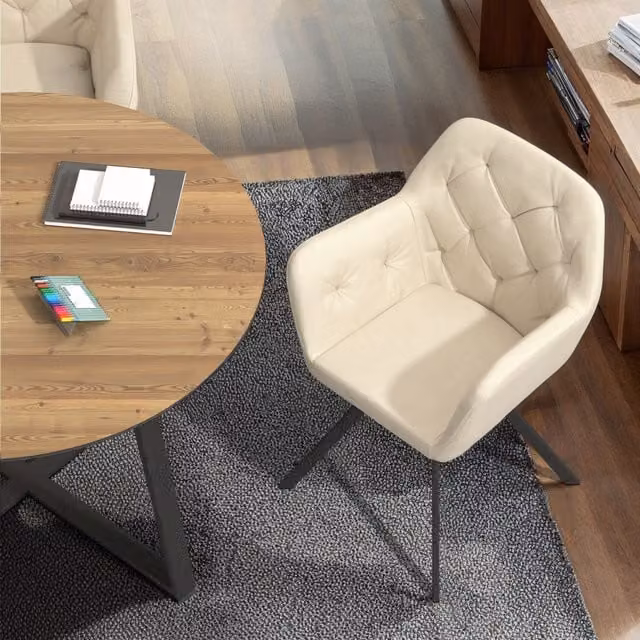 Tectake Modern Velvet Swivel Armchair in Beige and Yellow