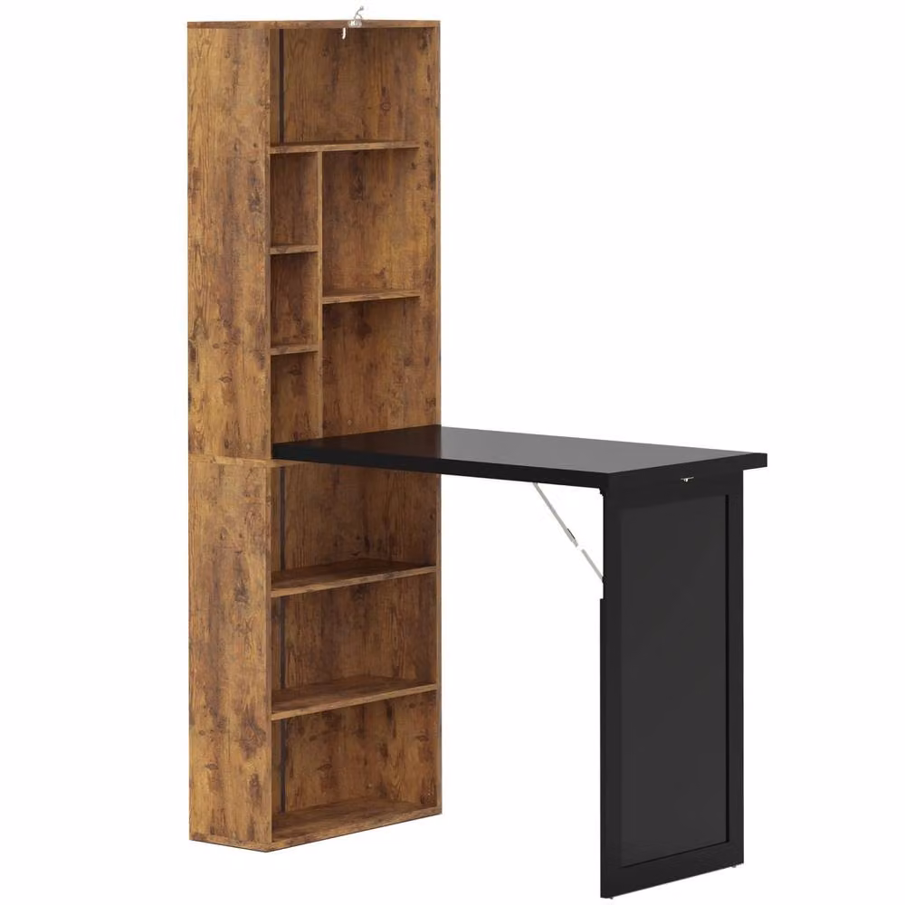 Wyld Haus Codi Secretary Desk in Rustic Brown with Folding Top, Blackboard Panel and Side Shelving, W/D/H: 98 x 51 x 62 cm – 2