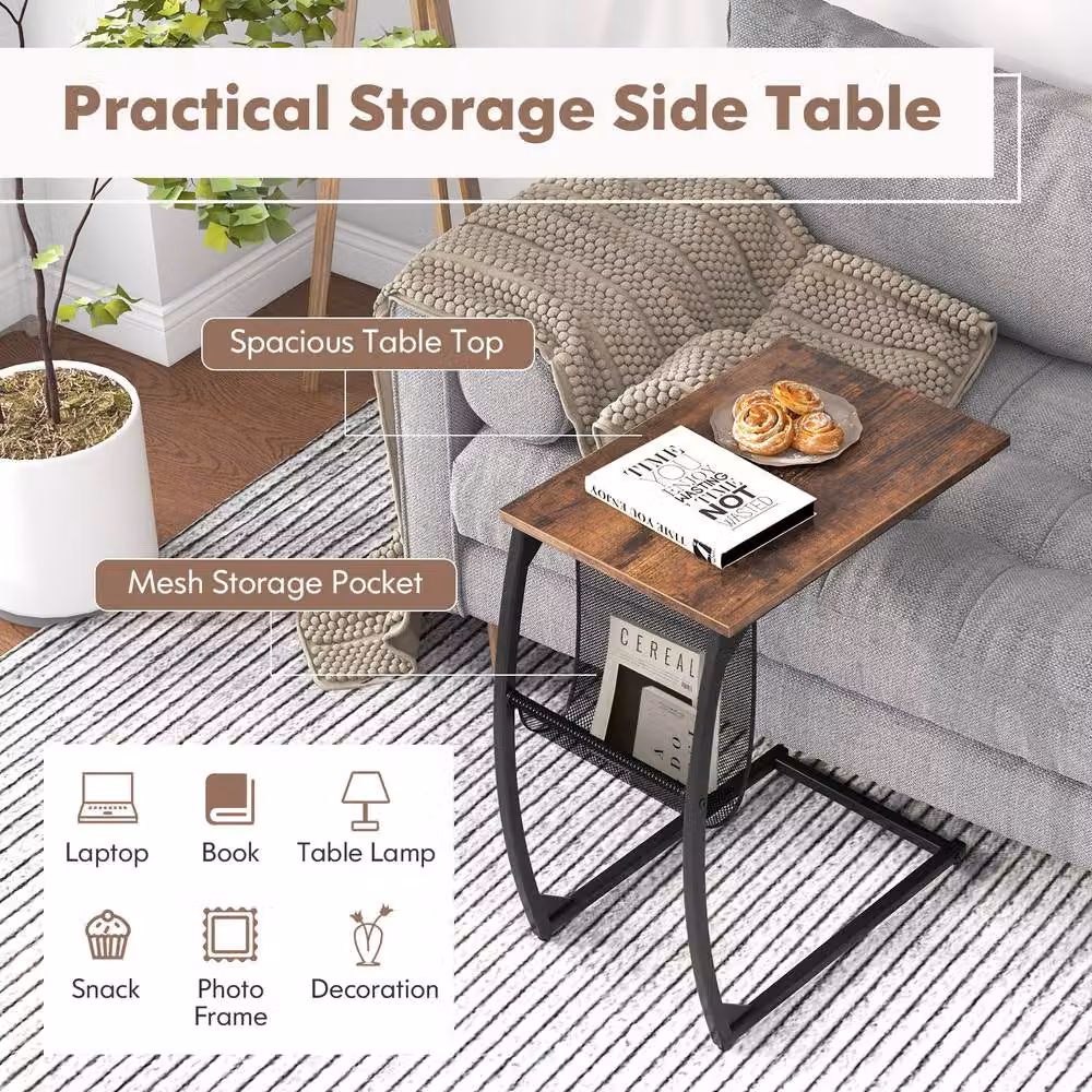 Costway Set of 2 Industrial C-Shaped Side Tables and Nightstands in Brown – 4